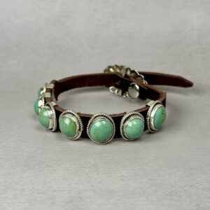 Handmade Leather 7-Stone Kingman Turquoise Bracelet