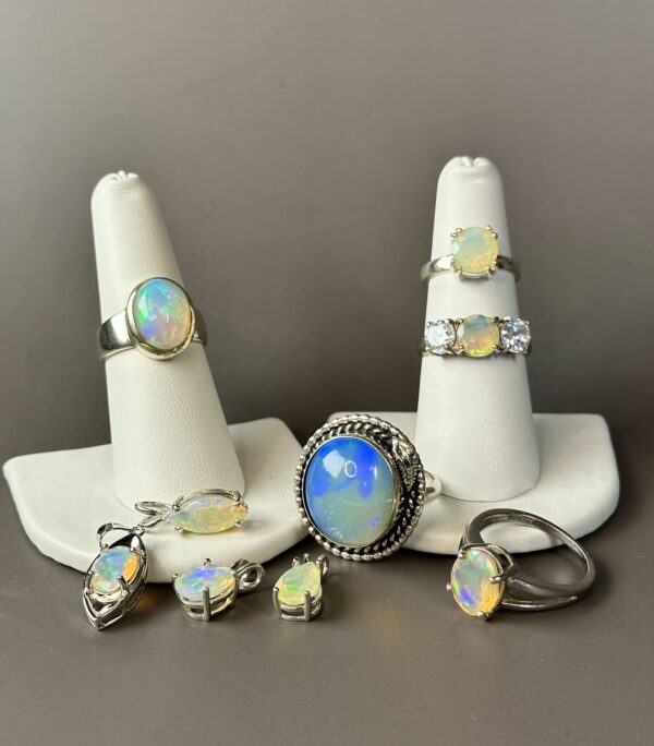 Ethiopian opal sterling silver rings and pendants