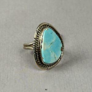 Royston Turquoise Ring – Navajo Made – Dave Skeets – Sz 7.5