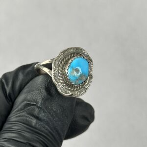 Kingman Turquoise Ring- Navajo Made- Freda Martinez – Size 7