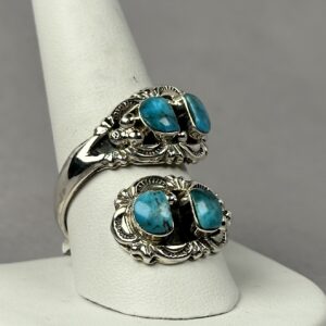 Kingman Turquoise Ring – Navajo Made – Jack Sheena – Size 13