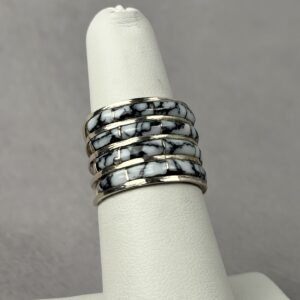 White Buffalo 4 Tier Inlay Ring – Navajo Made – Debbie Livingston – Size 6.5