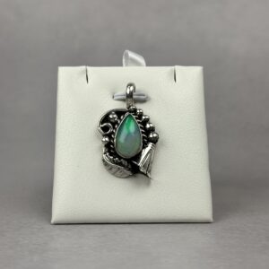 Light Blue Fire Ethiopian Opal Pendant - Navajo Made - Homer Begay