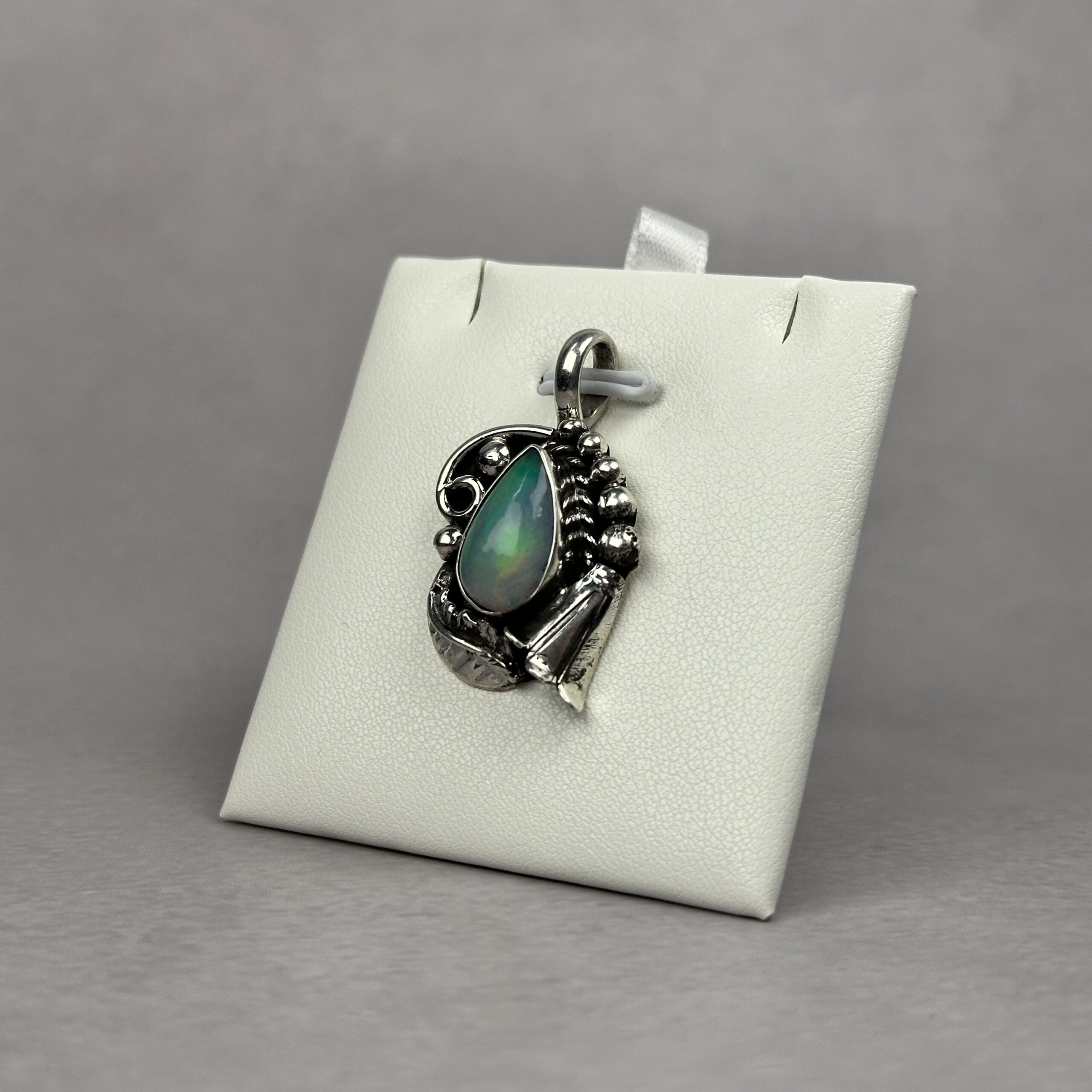Light Blue Fire Ethiopian Opal Pendant - Navajo Made - Homer Begay - Image 2