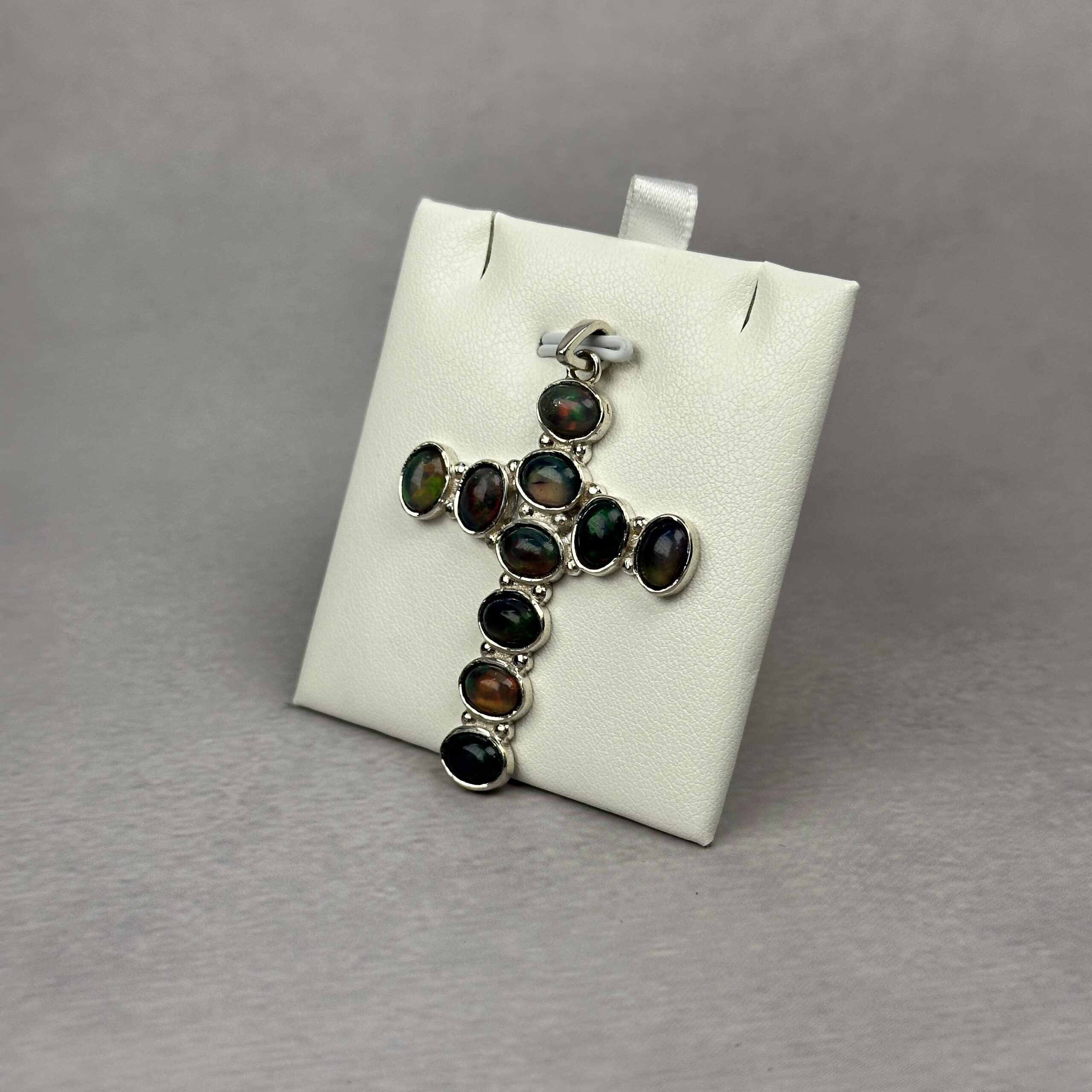 Ethiopian Opal Cross Pendant - Navajo Made - Homer Begay - Image 3