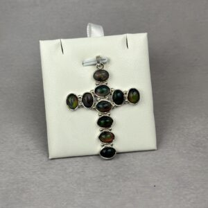 Ethiopian Opal Cross Pendant - Navajo Made - Homer Begay
