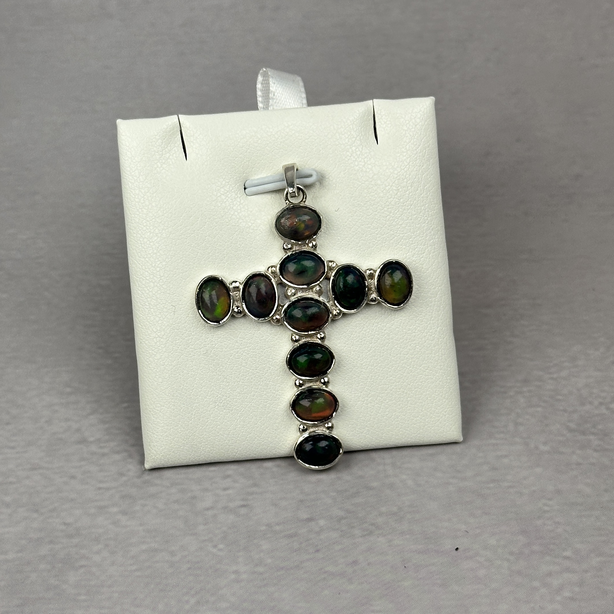 Ethiopian Opal Cross Pendant - Navajo Made - Homer Begay