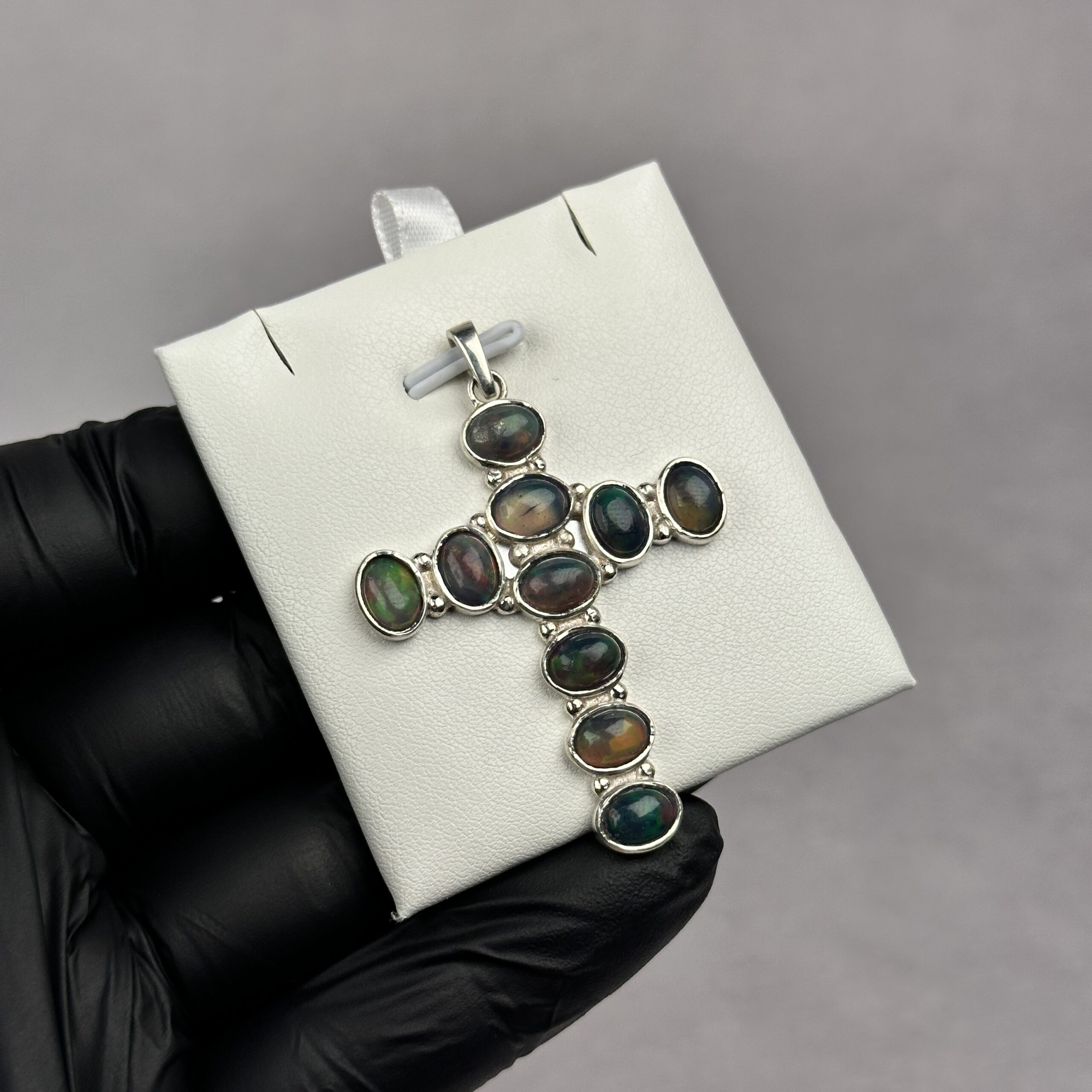 Ethiopian Opal Cross Pendant - Navajo Made - Homer Begay - Image 2