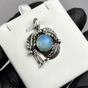 Bluish Green Ethiopian Opal Pendant - Navajo Made - Homer Begay