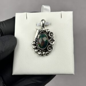 Smoked Green and Red Ethiopian Opal Pendant - Navajo Made - Homer Begay