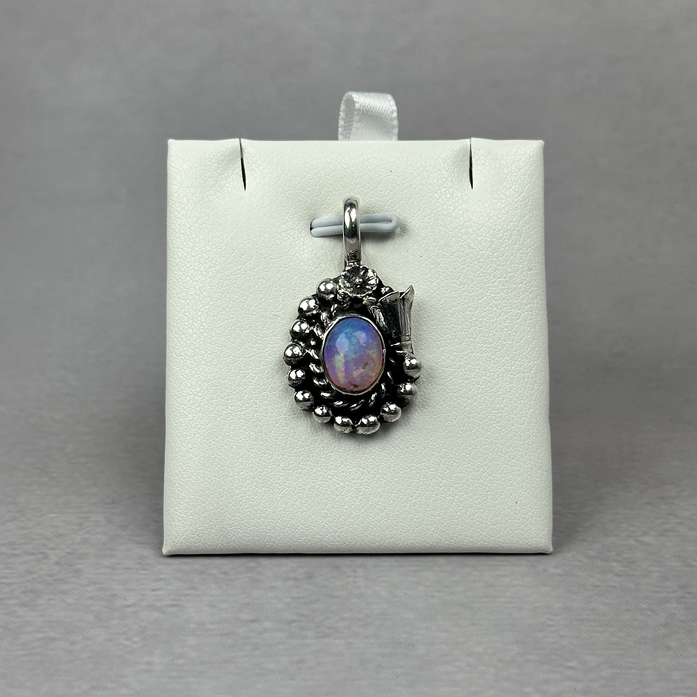 Deep Blue and Red Ethiopian Opal Pendant - Navajo Made - Homer Begay - Image 2