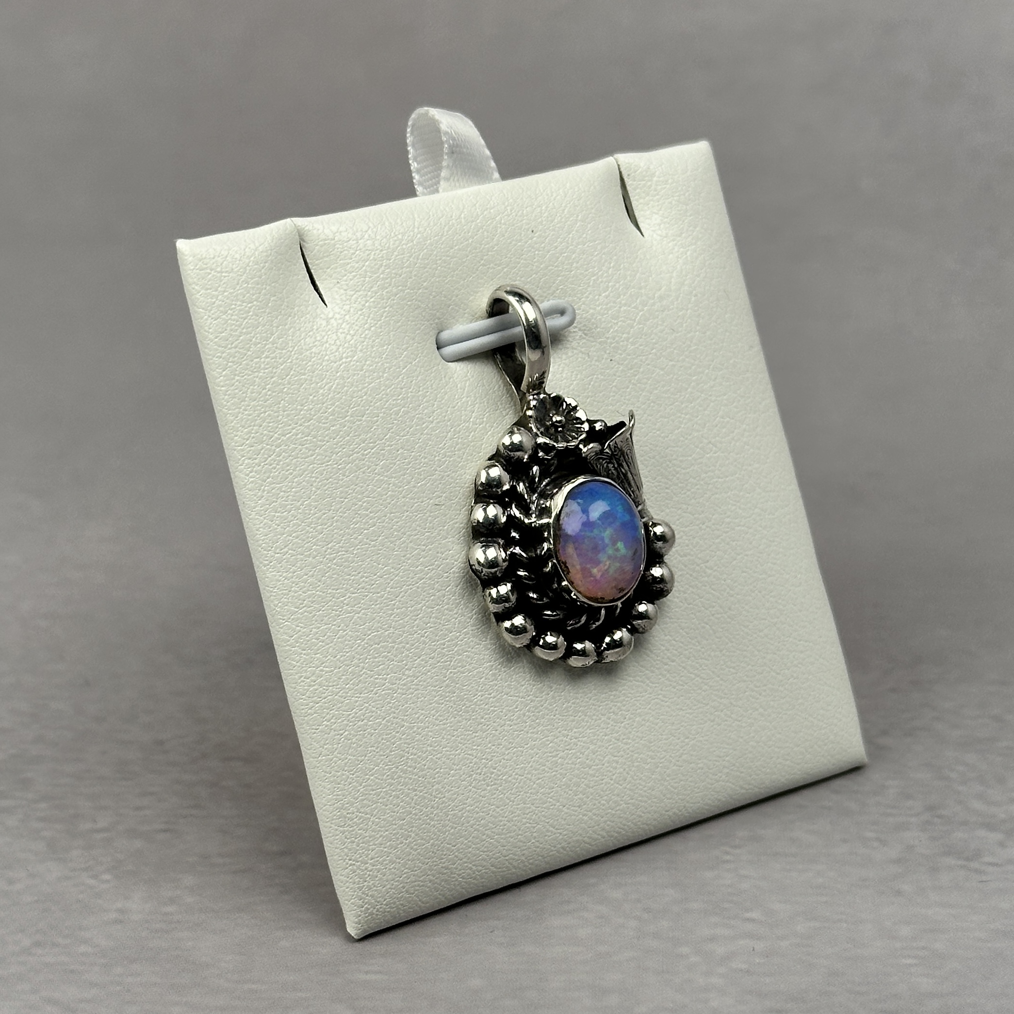 Deep Blue and Red Ethiopian Opal Pendant - Navajo Made - Homer Begay - Image 4
