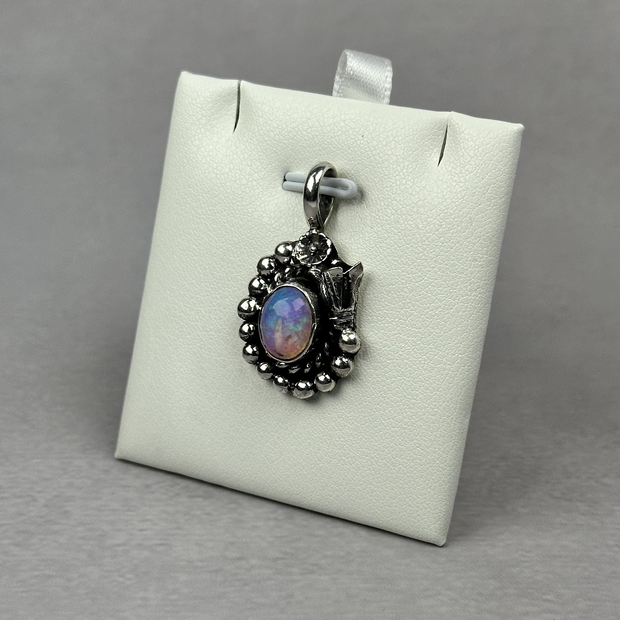 Deep Blue and Red Ethiopian Opal Pendant - Navajo Made - Homer Begay - Image 3
