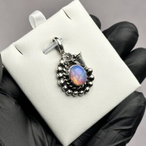 Deep Blue and Red Ethiopian Opal Pendant - Navajo Made - Homer Begay