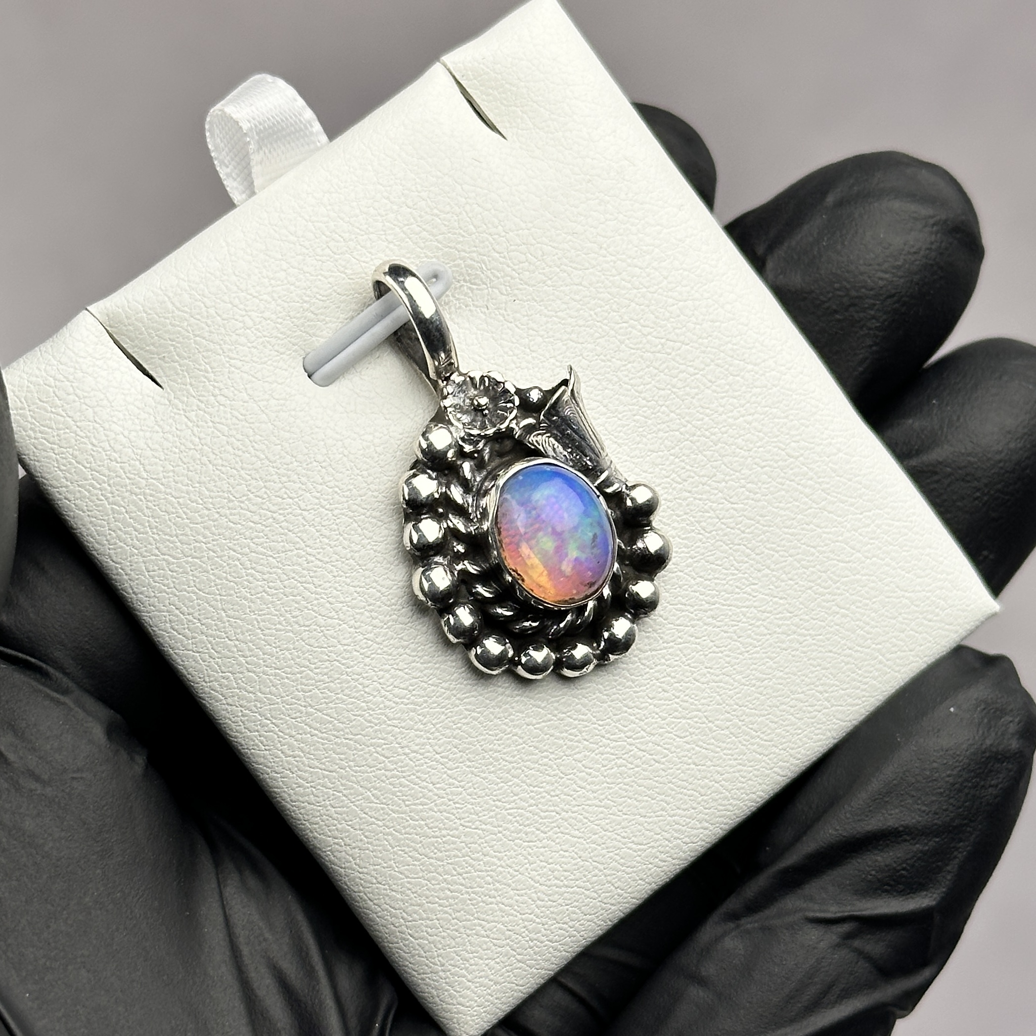 Deep Blue and Red Ethiopian Opal Pendant - Navajo Made - Homer Begay
