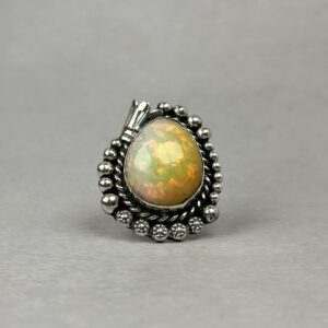 Fiery Yellow and Green Ethiopian Opal Ring - Navajo Made - Homer Begay - sz 6 1/2