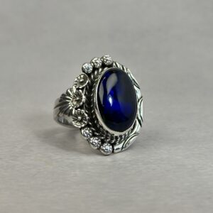 Smoked Deep Bluish Green 10ctw Ethiopian Opal Ring - Navajo Made - Homer Begay - sz 11 1/4