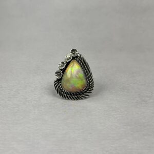 Bright Reddish Green 10ctw Ethiopian Opal Ring - Navajo Made-Homer Begay - sz 8 1/2