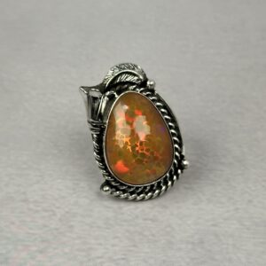 Fiery Deep Red and Orange (Amber hued)  Honeycomb 10ctw Ethiopian Opal Ring - Navajo Made - Homer Begay - sz 7