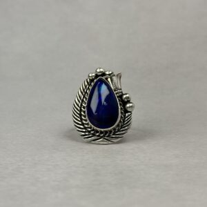 Smoked Deep Blue and Green 8ctw Ethiopian Opal Ring - Navajo Made - Homer Begay - sz 9