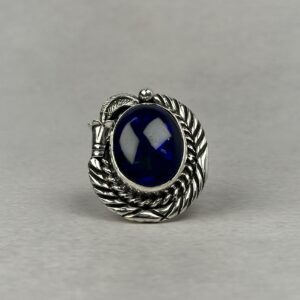 Smoked Deep Blue and Green 9ctw Ethiopian Opal Ring - Navajo Made - Homer Begay - sz 7 1/4