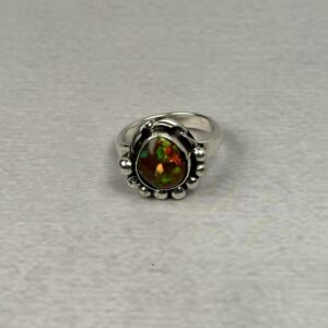 Smoked Fiery Reddish Green (Amber toned) 2ctw Ethiopian Opal Ring - Navajo Made - Homer Begay - sz 6