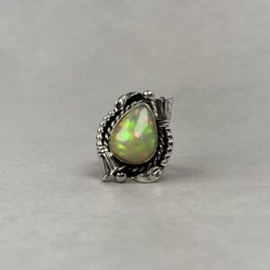Flashy Green and Red Ethiopian Opal Ring 5ctw-Navajo Made - Homer Begay - sz 7 1/2