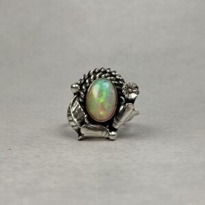 Fiery Greenish Blue Ethiopian 3ctw Opal Ring - Navajo Made - Homer Begay - sz 8 1/4