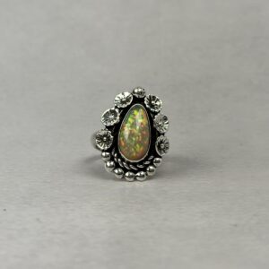 Greenish Red Pin Fire 3ctw Ethiopian Opal Ring - Navajo Made - Homer Begay - sz 8 3/4