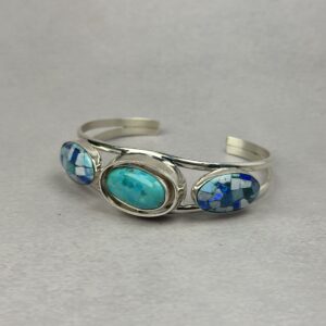 Handmade Reversible Turquoise & Australian Opal Mosaic Inlay Cuff
