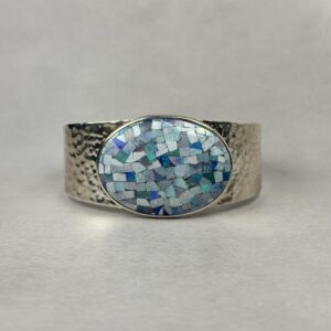 Handmade Australian Opal Inlay Mosaic Cuff – Hammered Silver