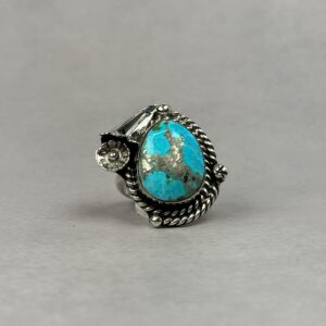 Kingman Turquoise & Pyrite Ring – Navajo Made