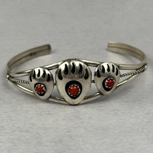 Coral Bear Paw Cuff – Navajo Made - 1" gap
