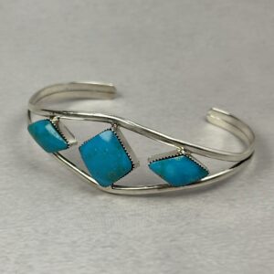3 Stone Turquoise Cuff – Navajo - Helen Barbone - 1.2" gap