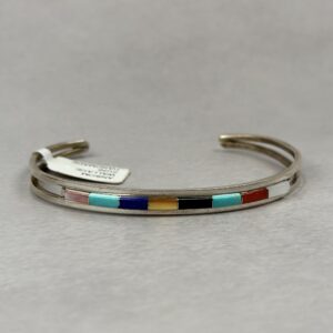 Multi Stone Inlay Dainty Cuff Bracelet – Zuni Made - Ansom Wallace - 1 1/4" gap