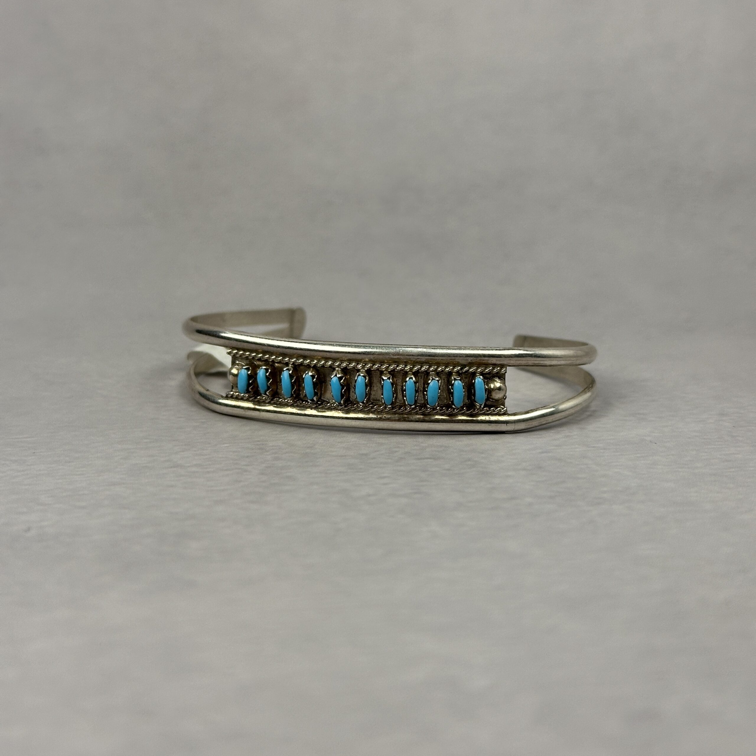 11-Stone Turquoise Inlay Cuff – Zuni Made - 1 1/4" gap - Image 4