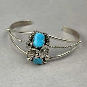 Two-Stone Turquoise Cuff – Navajo Made - Caroline Nez - 1" gap