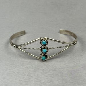 Kingman Turquoise 3-Stone Cuff – Navajo Made - 1 1/4" gap