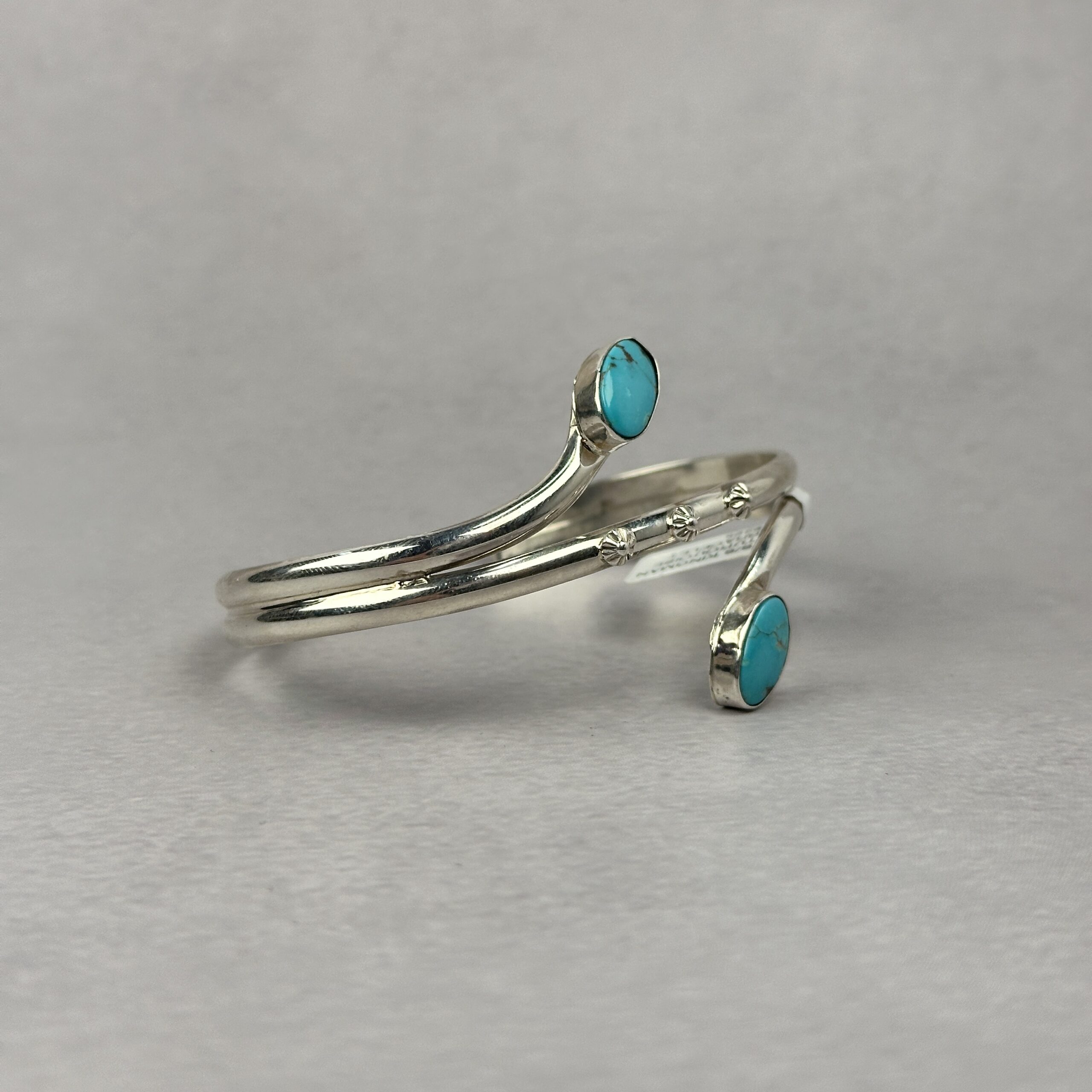 Twin Stone Kingman Turquoise Cuff - Navajo Made -Thomas Yazzie - 1" gap - Image 2