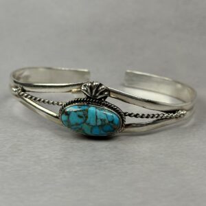 Kingman Turquoise Silver Adjustable Cuff – Navajo Made - 1/2" gap