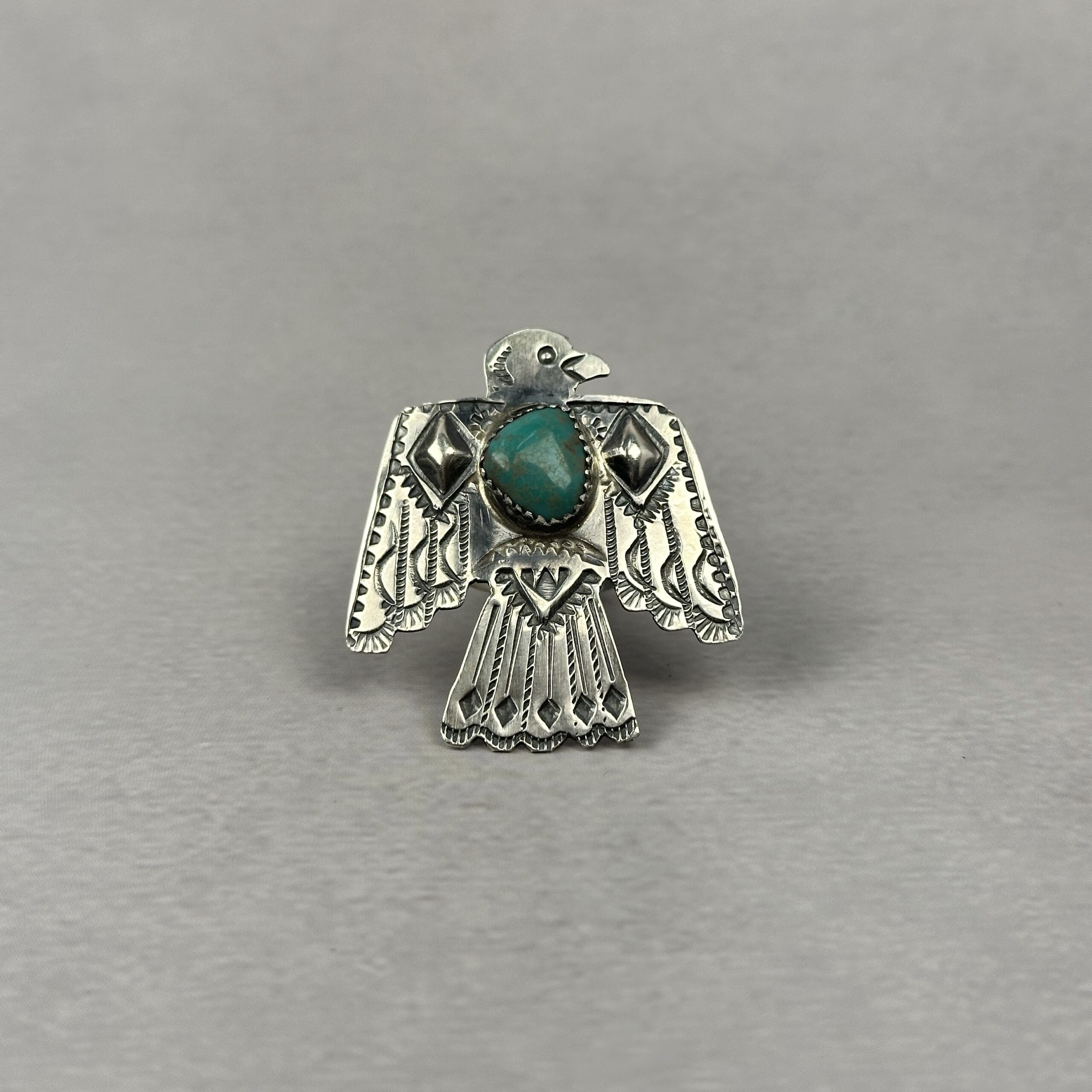 Kingman Turquoise Thunderbird Ring – Navajo Made - Tim Yazzie - sz 9 1/2 - Image 4