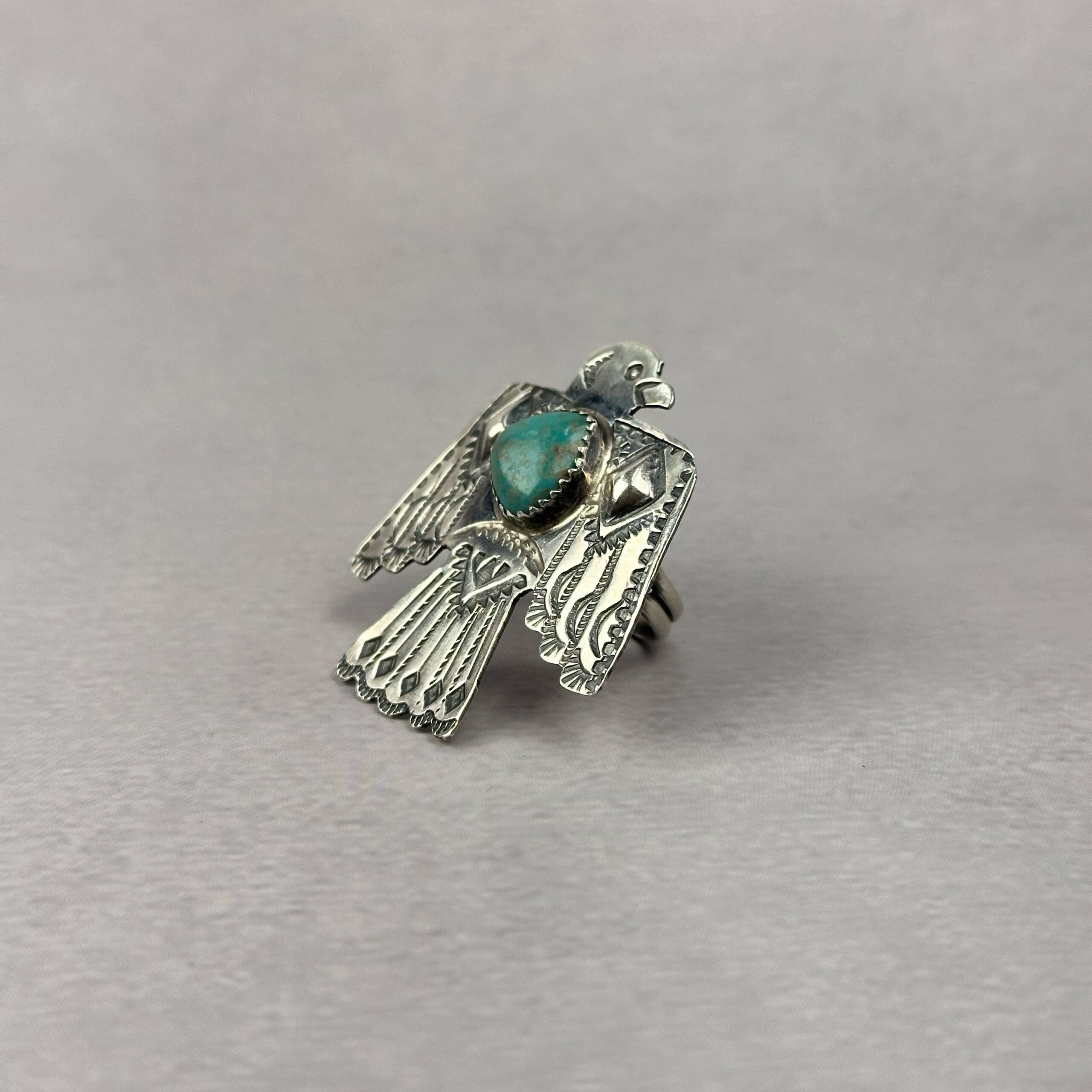Kingman Turquoise Thunderbird Ring – Navajo Made - Tim Yazzie - sz 9 1/2 - Image 3