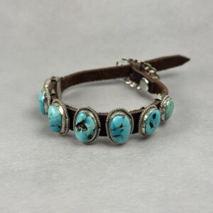 Kingman Turquoise 7-Stone Leather Strap Bracelet – Navajo Made