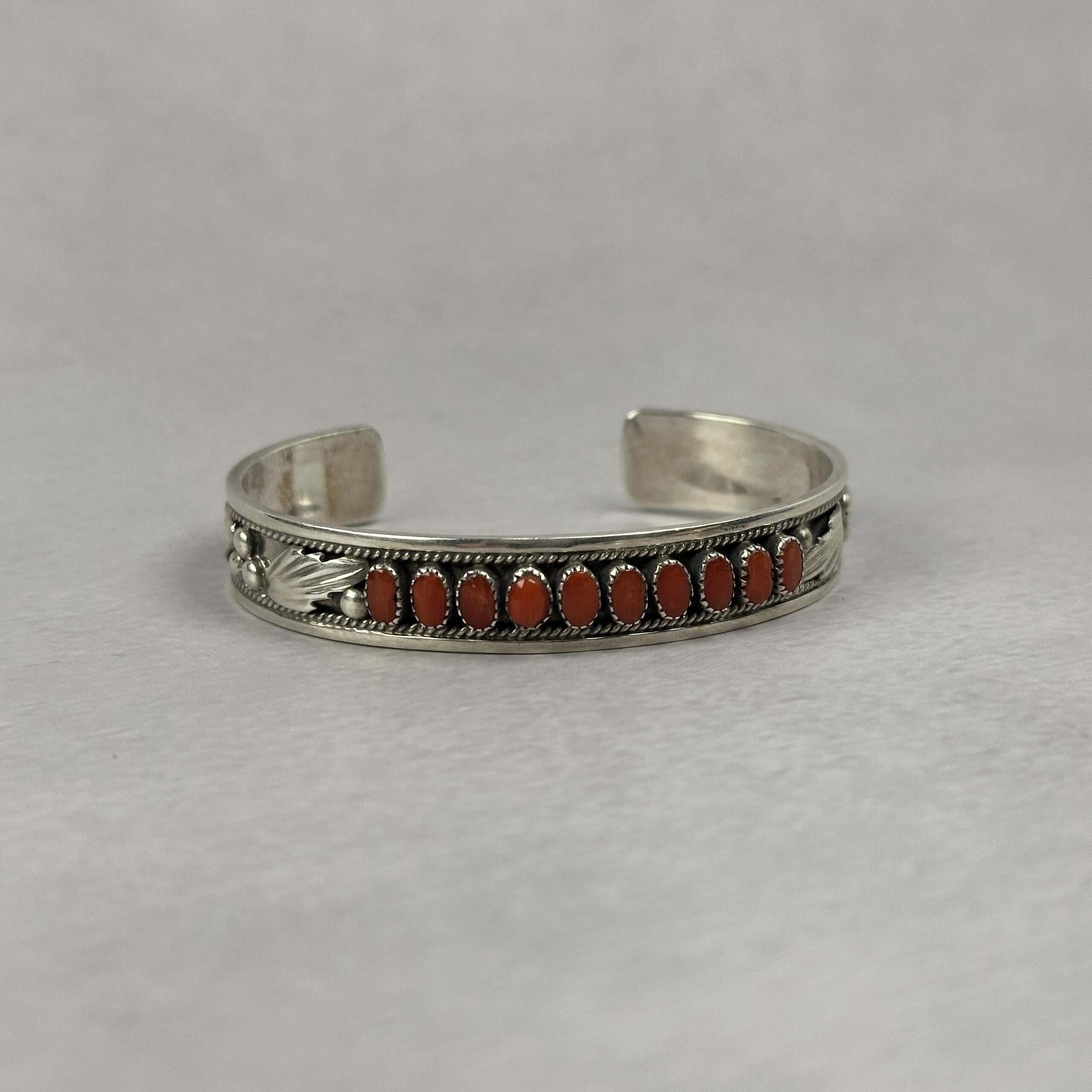 Coral 10 Stone Cuff - Navajo Made - 1" gap - Image 4
