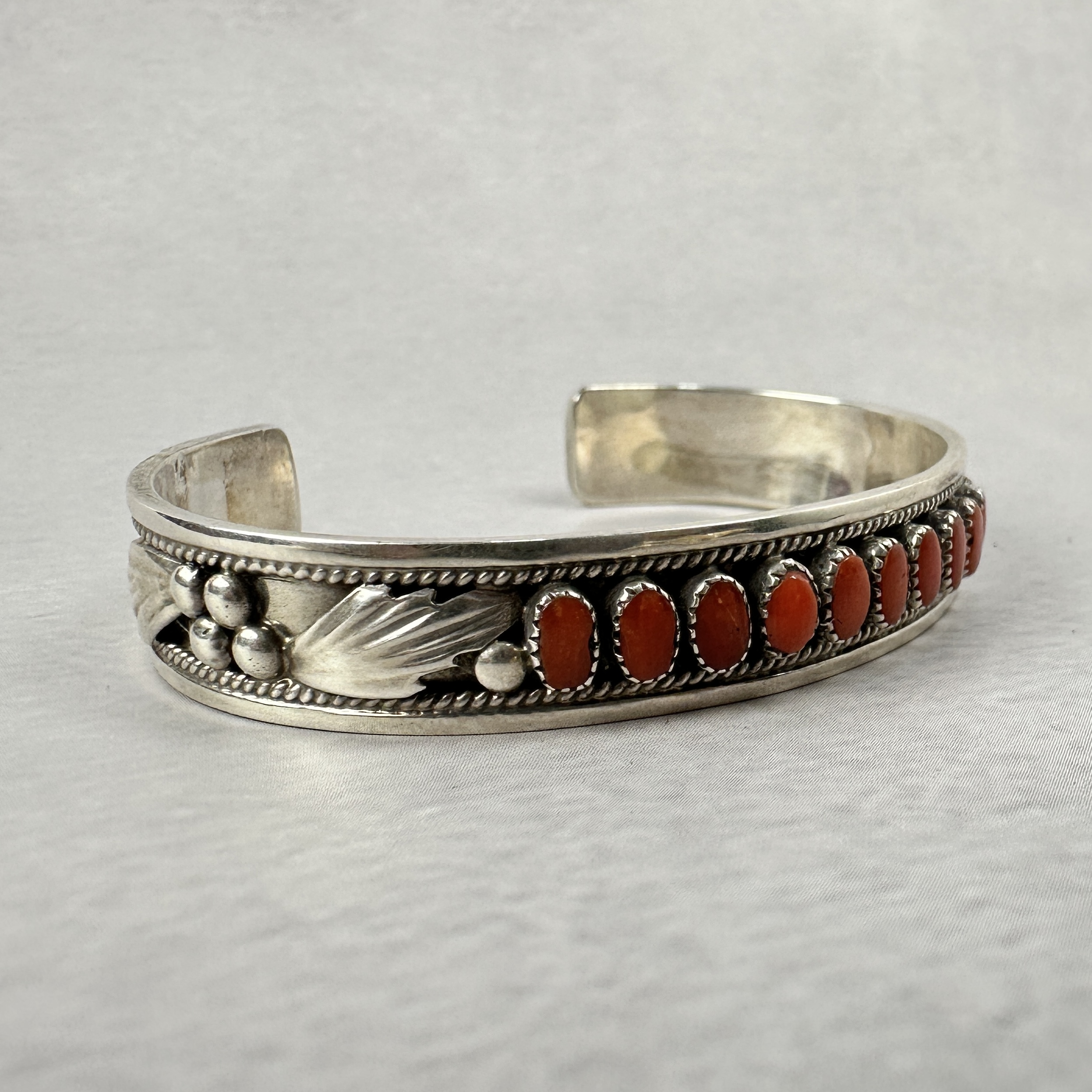 Coral 10 Stone Cuff - Navajo Made - 1" gap - Image 5