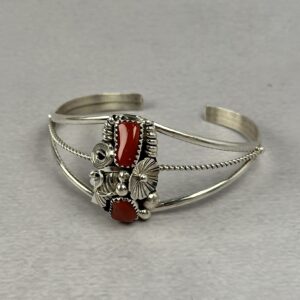 2 Stone Coral Cuff - Navajo Made - Caroline Nez - 3/4" gap