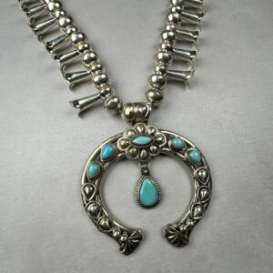 Kingman Turquoise Naja Squash Blossom Statement Necklace - Navajo Made - Jeff Nelson