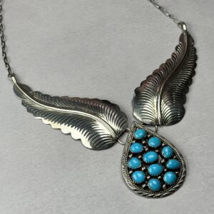 Turquoise Feather Statement Necklace - Zuni Made