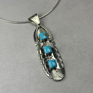 Three Stone Turquoise Feather (Pendant ONLY) – Navajo Made