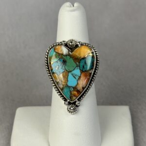 Handmade Spiny Turquoise Heart Shaped Ring - Adjustable